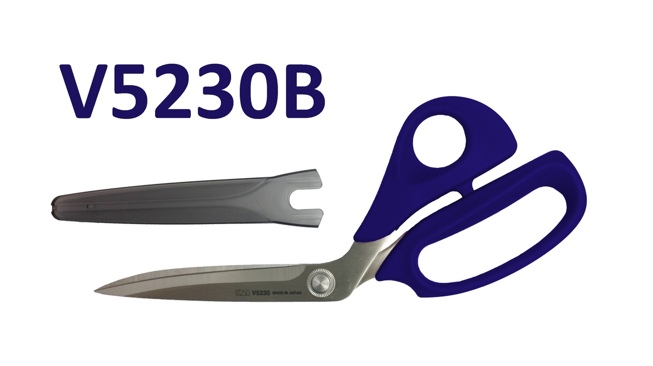 Kai V5230B: 9-inch Bent Handle Scissors True Blue with Blade Cap